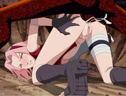 all_fours anal bent_over boots doggy_style female from_behind human interspecies knee_boots male naruto nine_tailed_fox pink_hair sakura_haruno straight uzumaki_naruto uzumaki_naruto_(four_tails_form) zone