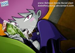 1boy 1girls batothecyborg beast_boy dc_comics famous-toons-facial female jinx_(dc) male penis pointy_chin purple_hair smooth_skin straight teen_titans unseen_male_face