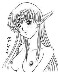 breasts bust_portrait dungeons_and_dragons elf elf_(d&d) female female_only long_ears lucia monochrome nipples nude pointy_ears solo straight_hair tagme