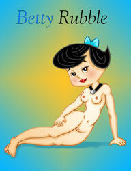 1girls betty_rubble black_eyes black_hair blush bow breasts female female_only hanna-barbera human innie_pussy jewelry lipstick necklace pussy solo tagme the_flintstones