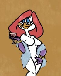 anthro breasts darkwingsnark disney duck ducktales feathers_galore female female_only holding_cup mostly_nude rough_sketch solo standing tagme