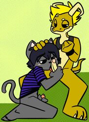 anthro anthro_on_anthro billie_joe billie_joe_armstrong cat feline gay green_day licking_penis male_only mike_dirnt tagme