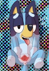 1girls anthro anus begging_for_sex bluey_(series) bluey_heeler canine colorful_background cub female heart-shaped_pupils legs_apart legs_spread looking_at_viewer masturbation presenting pussy smile solo solo_female spread_pussy spreading_pussy sweating sweaty_body tongue_out young