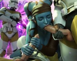 1girls aayla_secura alternate_version_available blender blowjob drinkerofskies facesitting female handjob hi_res male multiple_boys penis star_wars