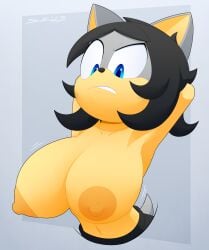 1girls anthro armpits big_breasts black_hair blue_eyes breasts fan_character furry huge_breasts large_breasts makia_(slickehedge) shirtless short_hair slickehedge solo solo_female sonic_(series) sonic_oc sonic_the_hedgehog_(series) topless topless_female