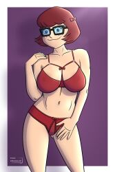 1girls big_breasts breasts duck_smuggler female female_only glasses hanna-barbera lingerie naked naked_female nerd pussy red_hair scooby-doo skimpy skirt solo solo_female tight_clothing velma_dinkley