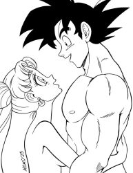 1boy1girl bishoujo_senshi_sailor_moon chiomomo couple crossover crossover_pairing cute cute_expression cute_male dragon_ball dragon_ball_z eye_contact love lovers muscular muscular_male naked son_goku usagi_tsukino