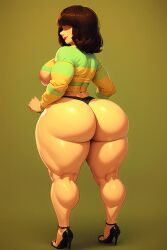 ai_generated athletic athletic_female bob_cut brown_hair deltarune eyeless giant_ass high_heels huge_ass huge_breasts kris_(deltarune) kris_female_(deltarune) muscular muscular_female pixai redacted smile xzcoroche yellow_skin