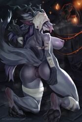 anthro antlers areola ass beast_(bloodborne) bloodborne breasts canid canine canis censored female fromsoftware fur genitals hi_res horn johnfoxart mammal monster mythology nipple_piercing nipples nude piercing pussy solo sony_corporation sony_interactive_entertainment tongue vicar_amelia were werecanid werecanine werewolf wolf