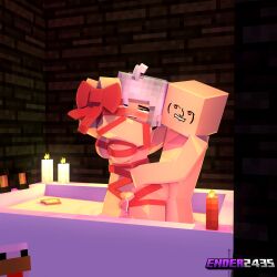 1boy 1girls 3d anon bathroom bathtub candle chicken_(minecraft) ender2435 grace_(ender2435) lenny_face microsoft mine-imator minecraft mojang white_hair wrapped