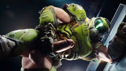 1boy 2023 3d 3d_(artwork) armor balls biceps doom doom_slayer_(doom) erect_penis erection gear gloves helmet hi_res male male_focus male_only partially_clothed penis precum precum_drip precum_on_penis presenting_penis scar signature solo solo_male tauntilock