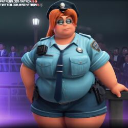 4k ai_generated bbw belly big_belly big_breasts dreamworks fat_woman female female_only highres massive_thighs matronai_(artist) mature mature_female misty_luggins obese obese_female overweight overweight_female patreon patreon_username pinup police police_uniform policewoman red_hair ssbbw stable_diffusion the_bad_guys thick_legs thick_thighs twitter_username wide_hips