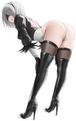 1girls android android_girl ass big_ass big_butt black_blindfold blindfold breasts clothed clothed_female female female_focus female_only frown frowning kuronerinka light-skinned_female light_skin looking_at_viewer looking_back mole_under_mouth nier nier:_automata nier_(series) robot robot_girl short_hair solo solo_female solo_focus thick_thighs thighs video_game_character white_hair yorha_2b