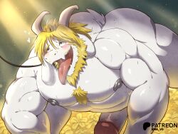 1boy 4:3 asgore_dreemurr ass_up bna_v5 bodily_fluids boss_monster bovid caprine crown gay genitals goat headgear hi_res horn leash leash_and_collar male male_only mammal muscular muscular_male nipples nude penis saliva solo undertale undertale_(series)