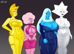 4girls alien alien_girl black_lipstick black_nails blue_diamond_(steven_universe) blue_dress blue_eyes blue_hair blue_skin cartoon_network child_bearing_hips cleavage cleavage_cutout curvy diamond diamond_authority fit_female gem gem_(species) grey_background height_difference huge_breasts large_breasts milf navel_visible_through_clothes nervous_smile pink_diamond_(steven_universe) pink_dress pink_eyes pink_hair pink_lipstick pink_skin plump_lips revealing_clothes rocner sideboob steven_universe stomach take_your_pick thick_thighs tight_clothing very_long_hair white_diamond_(steven_universe) white_dress white_eyes white_hair white_skin wide_hips yellow_diamond_(steven_universe) yellow_dress yellow_eyes yellow_hair yellow_skin