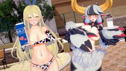 3d blush blush breasts covering_breasts cow_ears cow_girl cow_horns disgaea disgaea_5 disgaea_6 evil_eye_(disgaea) koikatsu large_breasts liezerota milk nippon_ichi_software self_upload topless topless_female