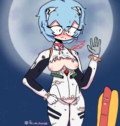 blue_hair blush embarrassed maau moonlight neon_genesis_evangelion pussy rei_ayanami ripped_clothing