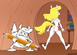 2girls animaniacs anthro ass breasts dangerking11 female magic_pencil meme minerva_mink mink mustelid nude redraw spongebob_reference spongebob_squarepants tagme warner_brothers