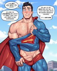 blitzturner boner clark_kent clark_kent_(my_adventures_with_superman) dc_comics dialogue english_text erect_penis erection hard_on kal-el male male_only muscles muscular muscular_male my_adventures_with_superman superhero superman superman_(series) veiny_penis