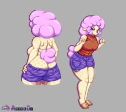 afro anjel0o anthro ass big_butt bovid caprine cute_expression cute_eyes digital_media_(artwork) female fluffy freckles light_clothing mammal pixel_(artwork) sheep solo