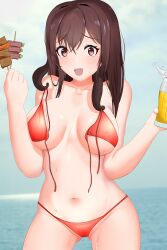 1girls 8686festa_(hashiri_kōhei) alternate_costume azur_lane beach beer belly_button bikini blush breasts brown_hair drinking_glass embarrassed female female_only food huge_breasts light-skinned_female light_skin looking_at_viewer meat meat_skewer official_alternate_costume outside red_bikini red_eyes royal_fortune_(azur_lane) royal_fortune_(eyes_on_the_prize)_(azur_lane) skewer solo surprised swimsuit tempesta_(azur_lane) tentacle tentacle_hair wardrobe_malfunction water