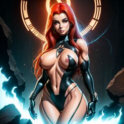 ai_generated breasts female_only highleg hourglass_figure jean_grey long_sleeve_gloves marvel nipples red_hair unstable_diffusion x-men