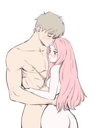 1boy 1girls age_difference completely_nude embrace female green_eyes hatake_kakashi hugging long_hair male male/female muscular muscular_male naruto naruto_(series) naruto_shippuden nude nude_female nude_male pink_hair romantic sakura_haruno scar scar_on_chest scarecrowpink straight teacher_and_student younger_female