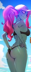 1girls 2d anthro ass bikini blue_skin bra color female female_only monster monster_girl noaharbre red_hair solo swimsuit tagme undertale undertale_(series) underwear undyne