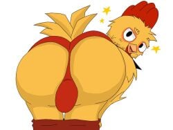 anthro ass avian big_ass big_butt bulge butt chicken clothing fortnite fortnite:_battle_royale looking_at_viewer looking_back male male_only mooning night0wl_ad presenting presenting_hindquarters solo tender_defender underwear white_background yellow_feathers