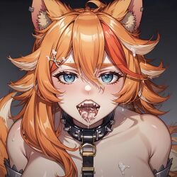 1girls after_fellatio after_oral ai_generated animal_ears arbitrary blue_eyes buffpup_(vtuber) cleavage cum cum_in_mouth cum_on_breasts cum_on_face fangs female hi_res horny_female large_breasts open_mouth oral_creampie orange_hair sharp_teeth stable_diffusion tongue_out vchiban virtual_youtuber vrchat vrchat_avatar vtuber wolf_ears wolf_girl wolf_humanoid wolf_tail