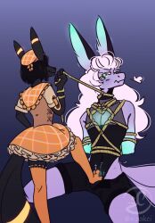 anthro blush bondage canid canine clothed clothing digital_media_(artwork) duo eeveelution erection fur gay generation_2_pokemon genitals hair hi_res male male/male mammal masturbation nintendo paws penis pokemon pokemon_(species) rope_bondage simple_background smile umbreon xiz_(xizokci) xizokci