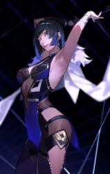 1girls armpits big_ass big_breasts female female_only genshin_impact light-skinned_female limart looking_at_viewer yelan_(genshin_impact)