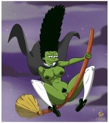 1girls big_breasts black_hair cape completely_nude completely_nude_female female female_focus female_only halloween long_hair marge_simpson mature_female milf mother pubic_hair the_simpsons tlajolote_(artist) treehouse_of_horror witch witch_broom