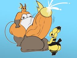 anthro big_ass big_dom_small_sub big_penis bottomless breastless clothed cum female huge_ass hyper_penis latteswingin nari_(nikuzi) nintendo nude penis pichu pokémon_(species) pokemon pokemon_(species) raichu shortstack sideass topwear underass