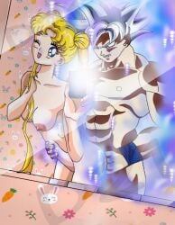 aura bathroom_sex bishoujo_senshi_sailor_moon breasts couple crossover crossover_pairing dante21oficial2018 dragon_ball dragon_ball_super love lovers muscular_male naked naked_female romantic_couple sex small_breasts son_goku taking_picture ultra_instinct usagi_tsukino