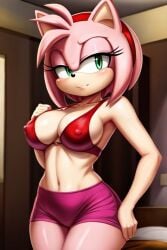 1girls ai_generated amy_rose big_ass big_breasts big_thighs bra clothed clothing looking_at_viewer mobian_(species) motel pink_fur sega short_shorts smile sonic_(series) sonic_the_hedgehog_(series)