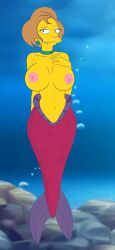 1girls 20th_century_fox big_breasts bubbles deepmaster edna_krabappel female horny horny_female looking_at_viewer mature_female mermaid mermaid_girl mermaid_tail naked_female navel nipples nude ocean sea smiling solo the_simpsons underwater yellow_body