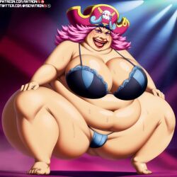 4k ai_generated anime areolae bbw big_belly big_breasts big_mom bikini charlotte_linlin fat fat_woman female female_only highres huge_hips large_breasts looking_at_viewer massive_thighs matronai_(artist) mature mature_female mature_woman nipple_slip nipples nude nude_female obese obese_female one_piece patreon patreon_username pink_hair pinup smile squatting ssbbw stable_diffusion sweat swimsuit thick thick_thighs twitter_username ugly_woman wide_hips