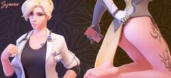 1girls 3d blonde_hair labcoat light-skinned_female mercy overwatch overwatch_2 phone queen_of_hearts raceplay sylaellas tattoo