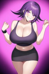 ai_generated breasts danganronpa danganronpa_v3 evil_eyes evil_grin evil_smile gender_transformation genderswap_(mtf) huge_breasts kokichi_ouma ouma_kokichi purple_eyes purple_hair rule_63 skirt stable_diffusion tank_top