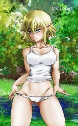 1girls dungeon_ni_deai_wo_motomeru_no_wa_machigatteiru_darou_ka elf female female_only half-dressed ryuu_lion shyinkart solo underwear