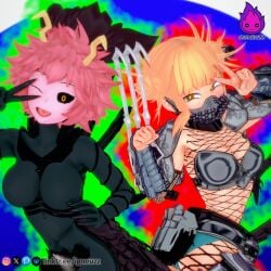 2girls 3d alien alien_(franchise) alien_vs_predator boku_no_hero_academia crossover female female_only himiko_toga igneuzz mask masked masked_female mina_ashido my_hero_academia predator predator_(franchise) tagme tail xenomorph yautja