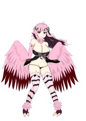 1girls animal_hands animal_legs barely_clothed bird bird_feet bird_girl black_clothing breasts bugseid clothed clothing female female_focus female_only harpy jubjub_(monster_girl_encyclopedia) large_breasts licking licking_lips light-skinned_female light_skin looking_at_viewer meiya_sundowner monster_girl monster_girl_encyclopedia multicolored_feathers panties pink_eyes pink_feathers pink_hair red_clothing red_feathers red_panties simple_background solo thick_thighs tongue tongue_out white_background winged_arms wings