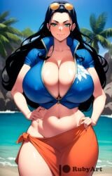 ai_generated big_breasts black_hair cleavage curvy female female_only long_hair nico_robin one_piece pantless post-timeskip rubyart stable_diffusion