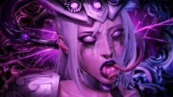 1girls 3d ahe_gao chaos_(warhammer) corruption ear_penetration female female_only miao_ying mind_break ruined_makeup running_mascara runny_makeup solo solo_female warhammer_(franchise) warhammer_fantasy white_hair