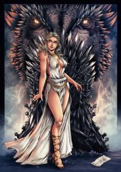 a_song_of_ice_and_fire cleavage daenerys_targaryen dragon game_of_thrones white_robe