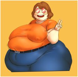 1girls ass belly belt blush breasts brown_hair female female_focus female_only glasses hips large_ass large_breasts mcyt minecraft minecraft_youtubers nipple_bulge overweight overweight_female peace_sign squiddo_(mcyt) stomach thick_thighs thighs twitch.tv victory_sign weight_gain wide_hips wobblinggut youtube youtuber youtubers