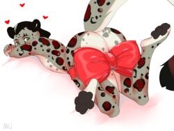 anthro ass ass_up feet felid foot_focus gift_wrapped hi_res lying male mammal on_front ongi pantherine paws presenting presenting_hindquarters raised_tail snow_leopard solo tail umbrose