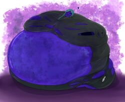 blue_skin blueberry_(fruit) blueberry_girl blueberry_inflation green_hair spherical_inflation sunken_head sunken_limbs