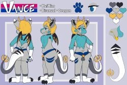 absurd_res anthro arm_tuft ass balls belly big_belly big_butt big_ears bisexual_pride_colors black_body black_claws black_fur black_markings blonde_hair blue_body blue_eyebrows blue_eyes blue_fur blue_markings blue_pawpads blue_stripes character_description chastity_cage chastity_device cheek_tuft chest_fur chest_tuft choker claws curled_tail design_sheet dragon dragon_wings elbow_tuft eyebrows eyelashes face_pattern facial_tuft fangs feminine_pose fur fur_markings fur_pattern fur_tuft furred_dragon genitals girly gold_(metal) gold_chastity_cage gold_chastity_device grey_balls grey_body grey_fur hair hand_on_hip hi_res horn jewelry lgbt_pride locked long_eyelashes looking_at_viewer male male_only markings model_sheet narrowed_eyes navel necklace no_shading pawpads penis pride_colors reference_image simple_background slightly_chubby small_penis small_wings solo spade_tail spiked_tail spikes spikes_(anatomy) striped_body striped_markings stripes tail tail_markings tan_horn tan_horns teeth thick_thighs tongue tuft vance_(vancefluff) vancefluff white_body white_fur white_tail wide_hips wings yellow_body yellow_fur yellow_tongue yellow_wings